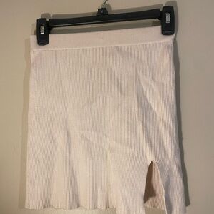 Klesis Cream Ribbed Knit Skirt with Slit